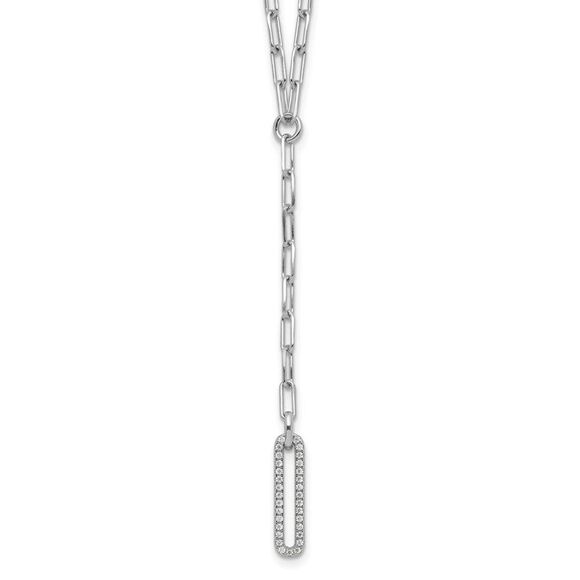 Kazi Luxury Silver Rhodium-plated Paperclip Link CZ 16in w/1.75in ext. Necklac